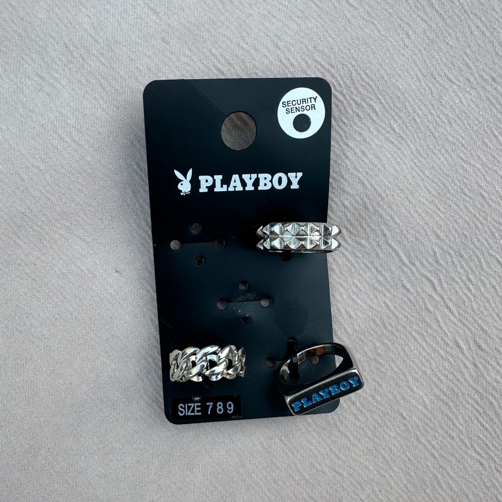PLAYBOY Silver and Black Ring Trio